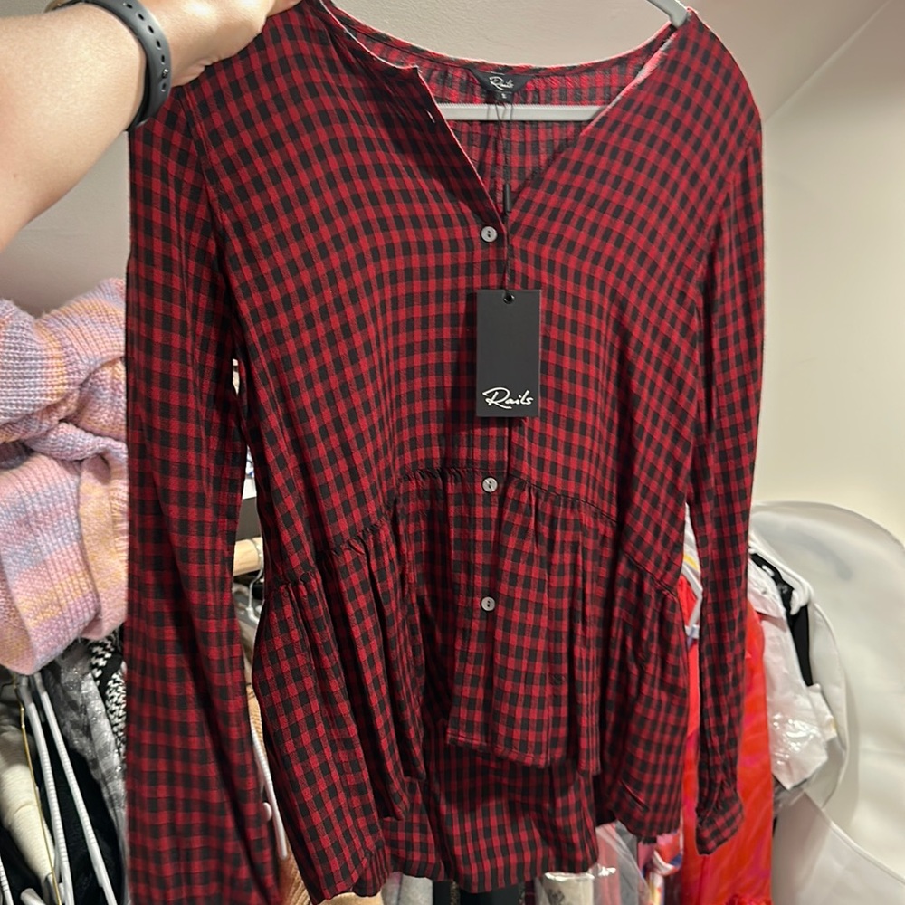 Rails Celeste Top in Garnet Ash Check NWT